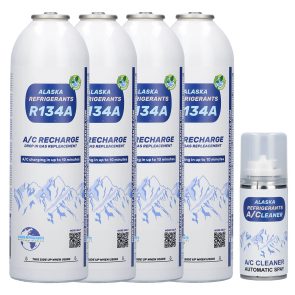 4 x Alaska Refrigerants R134a náhradní chladivo do autoklimatizace (Dárek: čisticí sprej na klimatizaci)