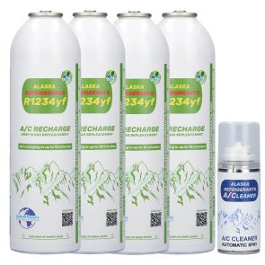 4 x Alaska Refrigerants náhradní chladivo R1234yf do autoklimatizací (Dárek: čisticí sprej na klimatizaci)